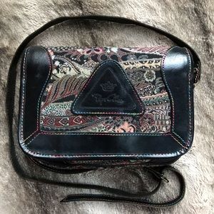 Pepe Alba Leather and Tapestry Crossbody Bag